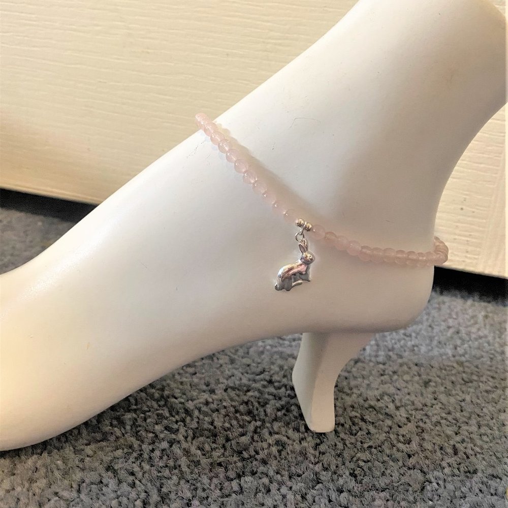 Rose Quartz SS Bunny Stretch Anklet #1403